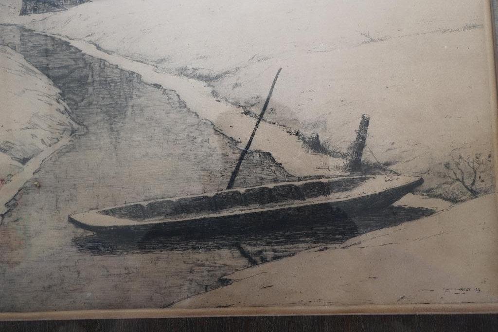 Willem WITJENS grote jaren 20 Ets winterse polder orig lijst, Antiek en Kunst, Kunst | Schilderijen | Klassiek, Ophalen