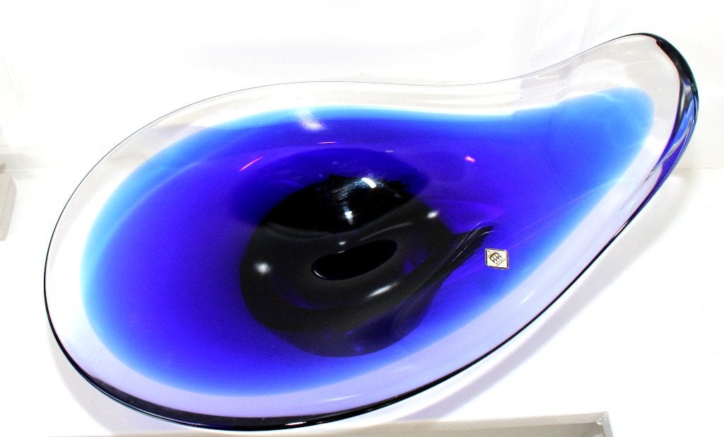 Prachtige Blauw Sommerso Glas Schaal Chribska Glassworks, Ophalen of Verzenden