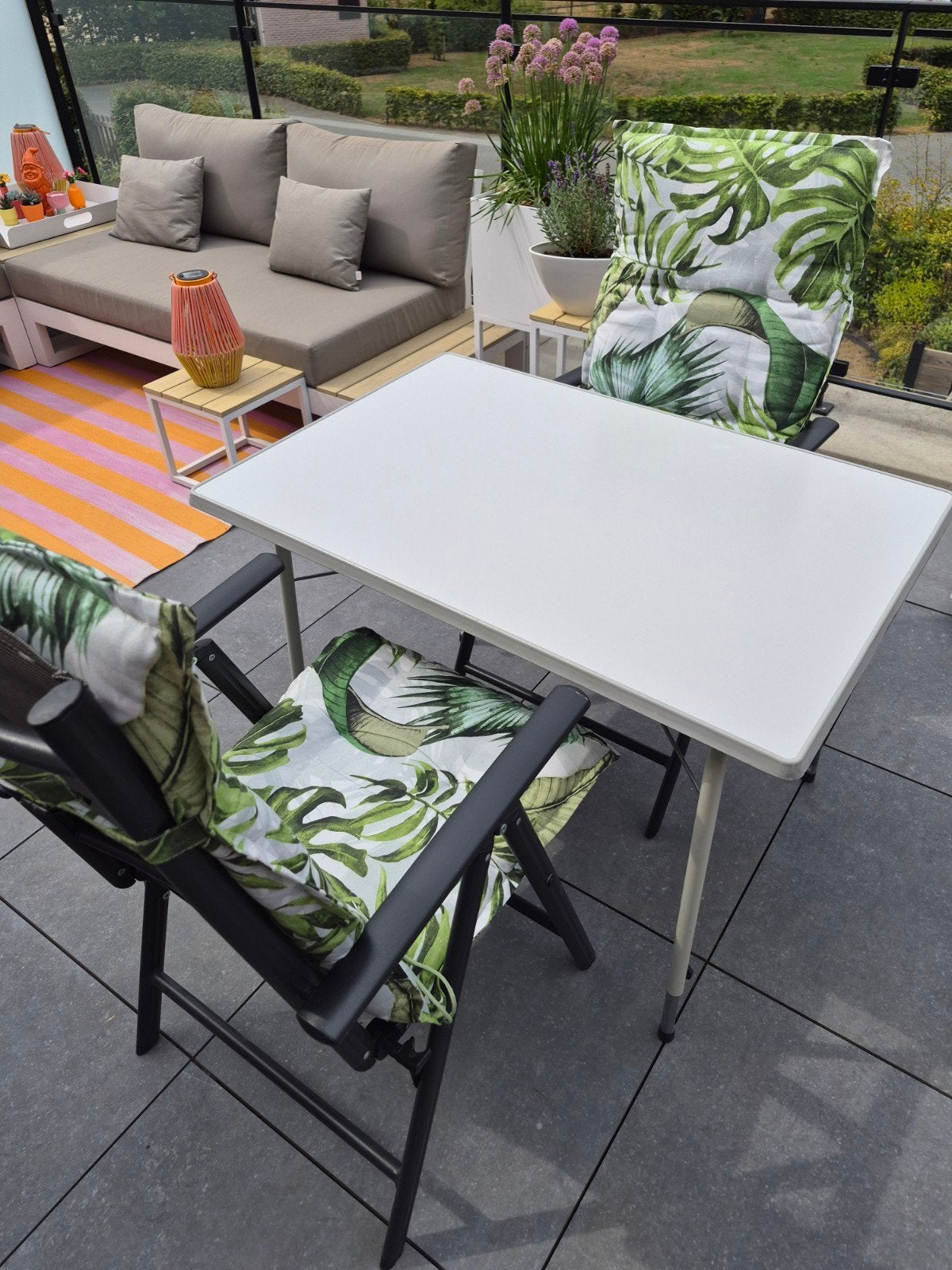 Tuintafel en 2 tuinstoelen - inklapbaar, Ophalen, Gebruikt, Rechthoekig, Metaal
