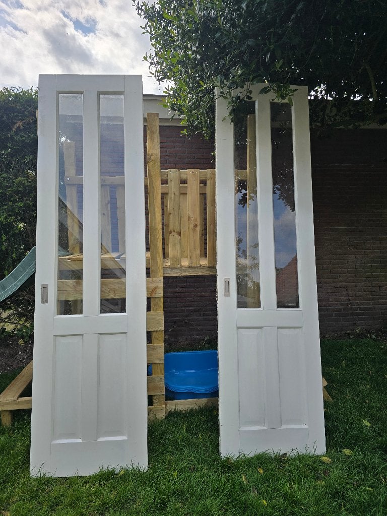 Set antieke jaren 30 witte schuifdeuren, Ophalen, Minder dan 80 cm, 215 cm of meer, Binnendeur