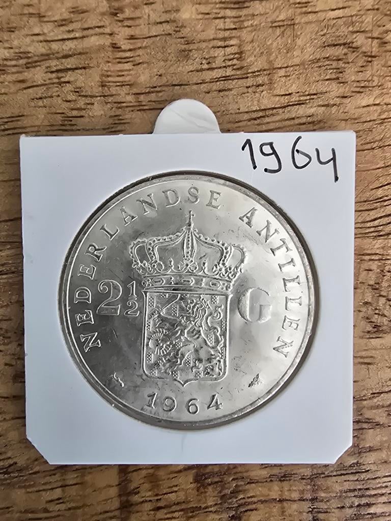 Prachtige zilveren 2,5 gulden Nederlandse Antillen 1964, Ophalen of Verzenden