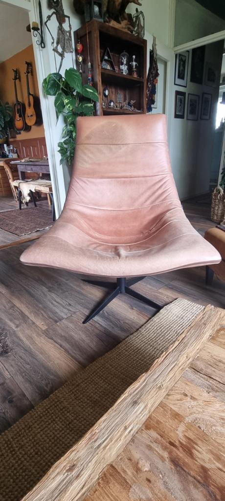 Leren draai feauteuil bruin Bodilson, Huis en Inrichting, Stoelen, Gebruikt, Eén, Leer, Bruin, Ophalen