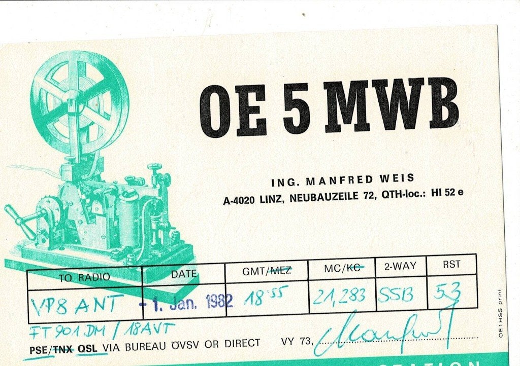 QSL Kaart OE5MWB - 1982, Verzamelen, Ophalen of Verzenden, 1980 tot heden, Ongelopen, Overige thema's