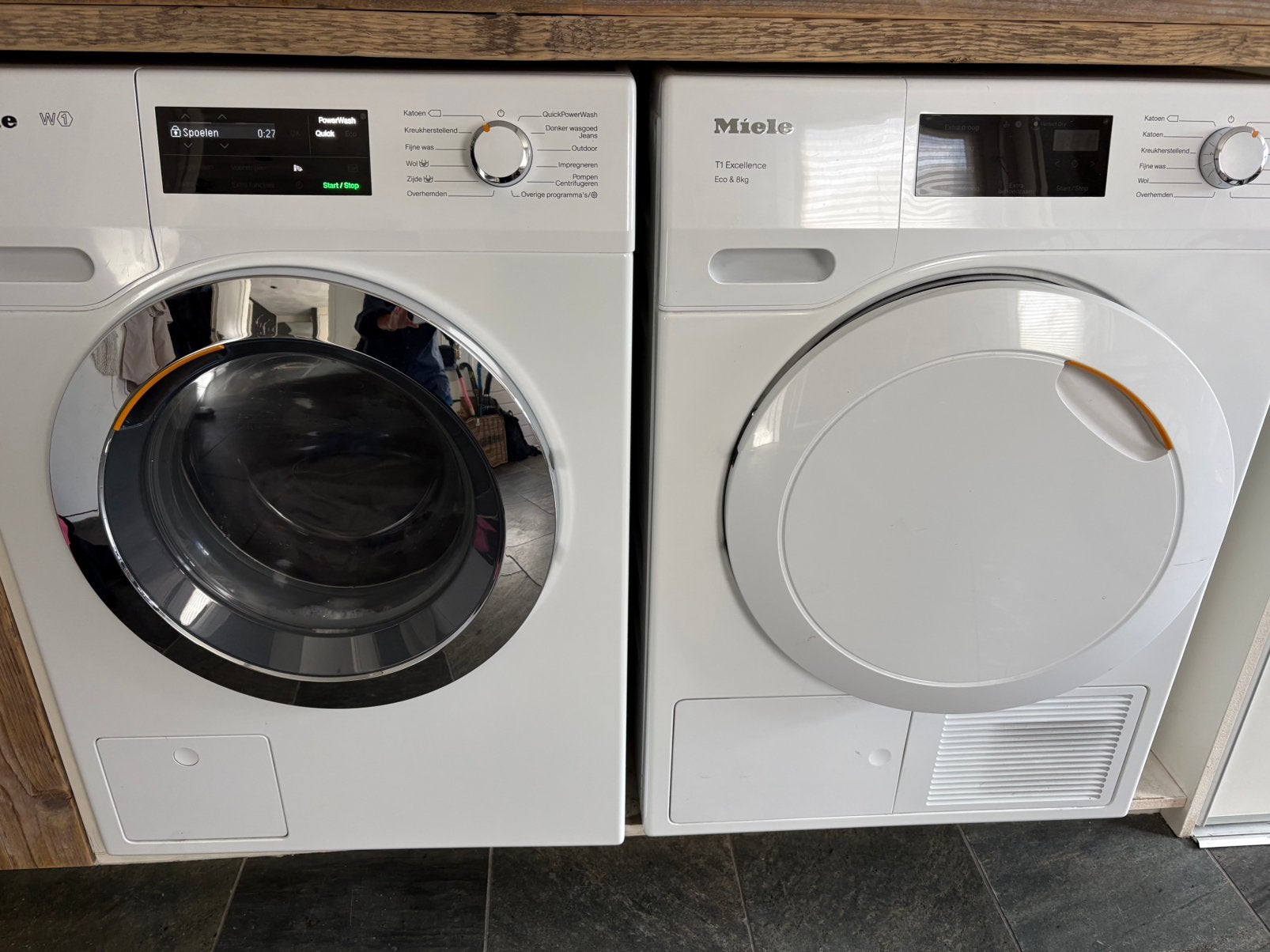 Miele wasmachine en droger, Ophalen of Verzenden, Zo goed als nieuw, 1200 tot 1600 toeren, 85 tot 90 cm