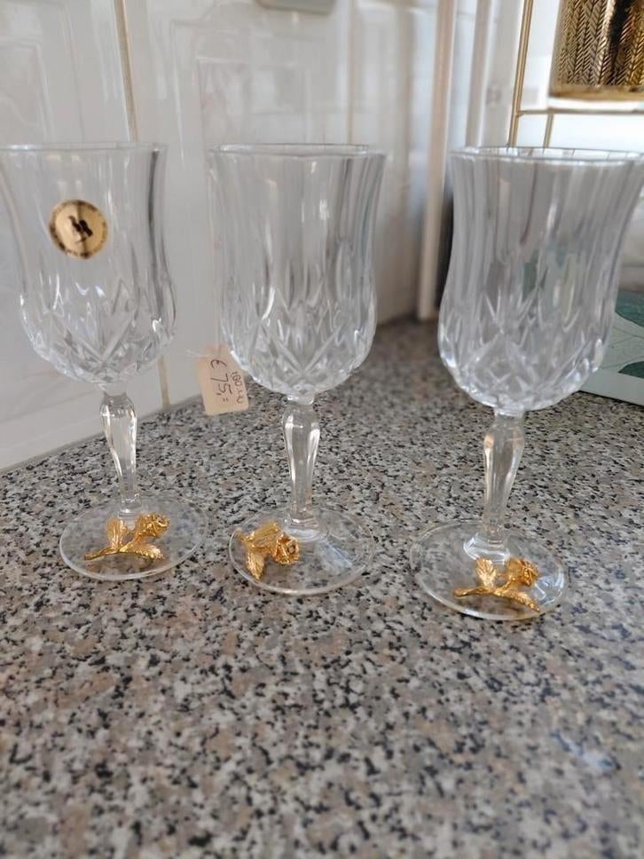 3 kristallen wijnglazen, Antiek en Kunst, Antiek | Glas en Kristal, Ophalen of Verzenden
