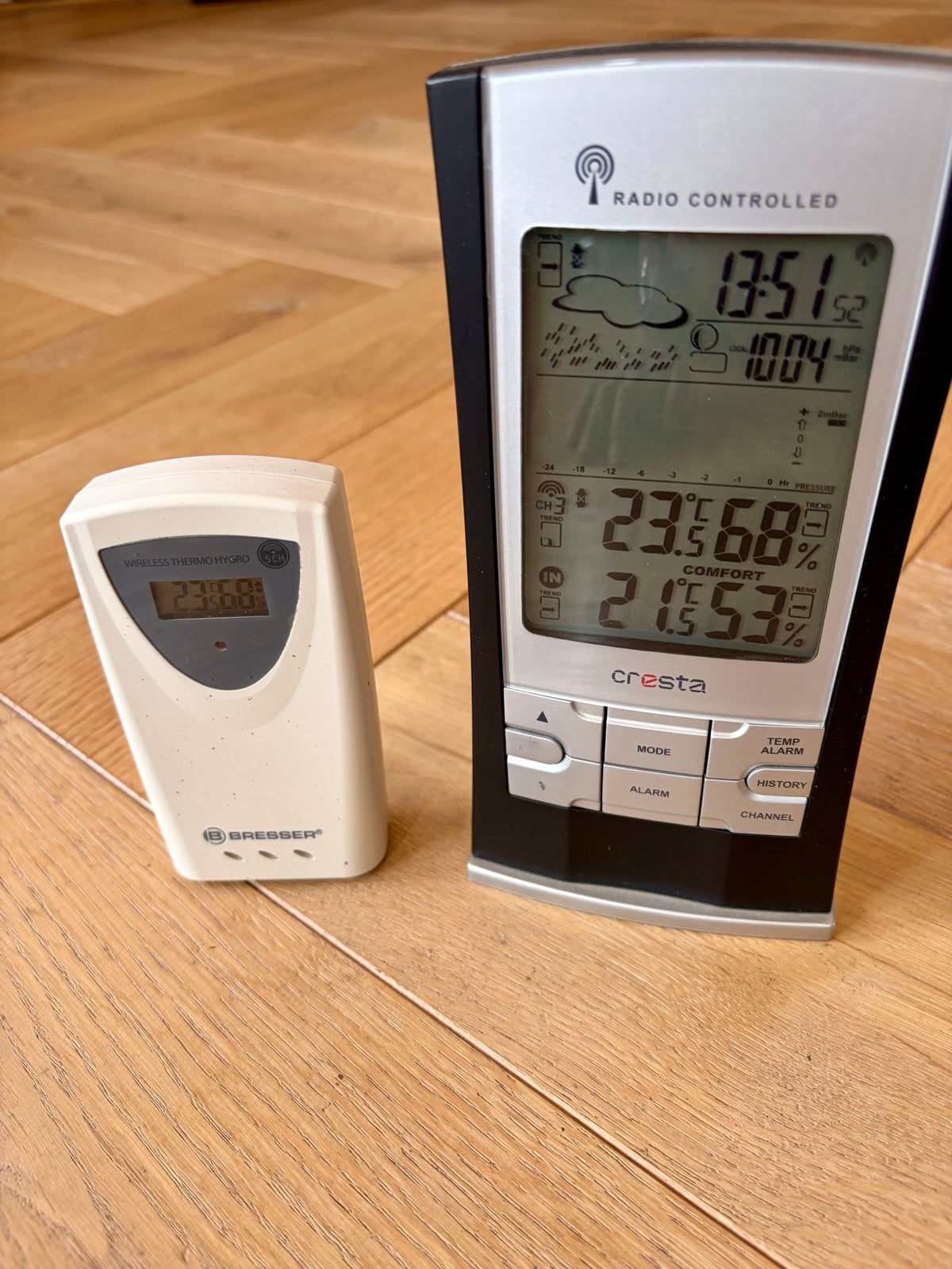Cresta weerstation met Bresser draadloze thermo-hygrometer, Audio, Tv en Foto, Weerstations en Barometers, Ophalen of Verzenden
