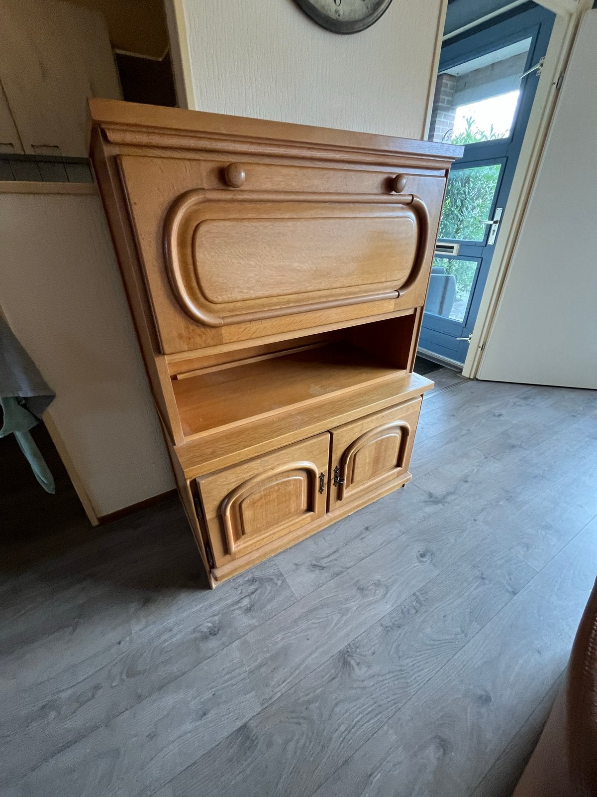 Massief eiken secretaire met opbergruimte, Ophalen, Gebruikt