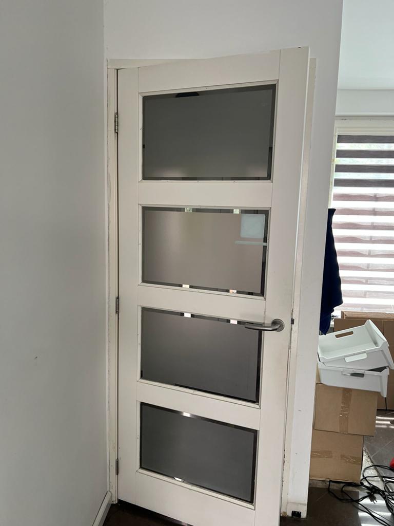 Binnendeur met glaspanelen, wit, 200-215 cm hoog, Doe-het-zelf en Verbouw, Deuren en Horren, Ophalen, Gebruikt, 80 tot 100 cm
