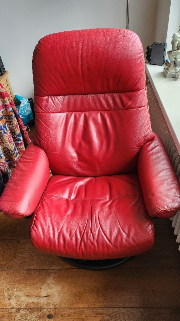 Stressless relax fauteuil rood, Huis en Inrichting, Ophalen, Minder dan 75 cm, Leer, Zo goed als nieuw
