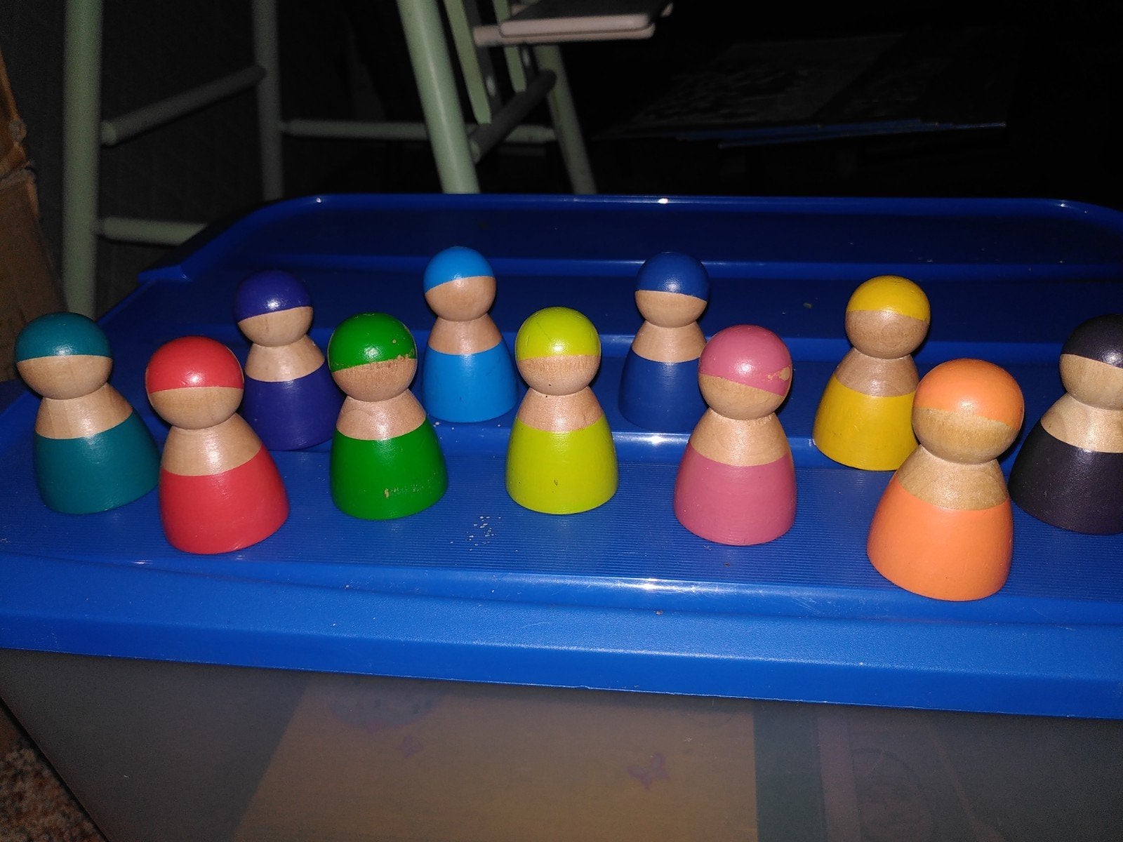 11x Nins/peg dolls/houten poppetjes in diverse kleuren, Ophalen of Verzenden, Gebruikt, Jongen of Meisje