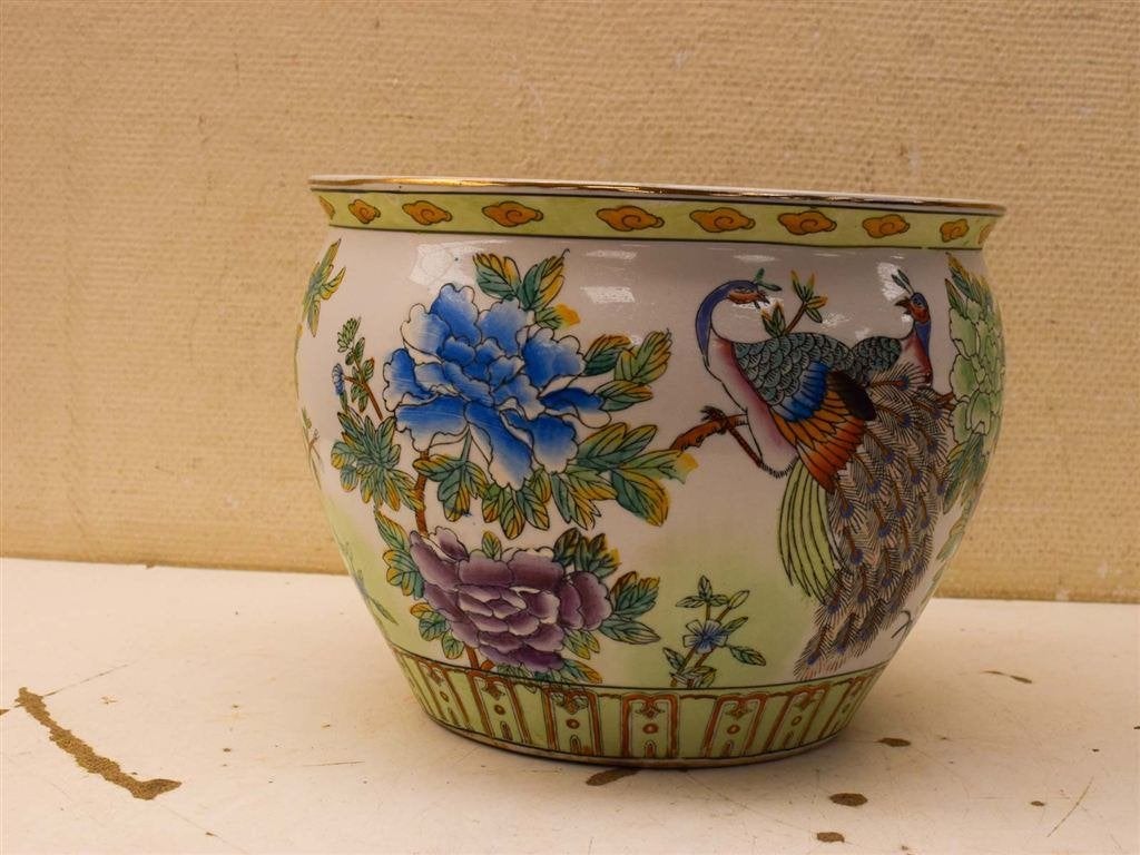 Porseleinen Bloempot 51713, Tuin en Terras, Bloempotten, Gebruikt, Rond, Ophalen of Verzenden, Aardewerk