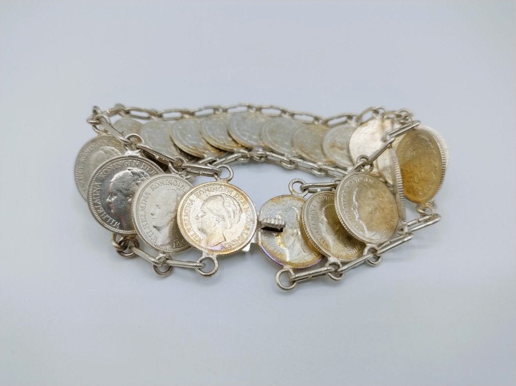 Zilveren dubbeltjes armband, Wilhelmina, 18 cm., Info@zilverwebsite.nl, Verzenden, Zo goed als nieuw, Zilverwebsite.nl