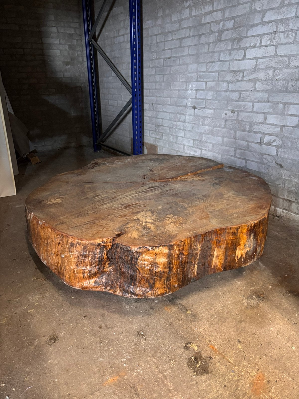 Vette boomstam salontafel diameter 120cm, Huis en Inrichting, Tafels | Salontafels, Ophalen, Gebruikt, Rond, 5 – 50