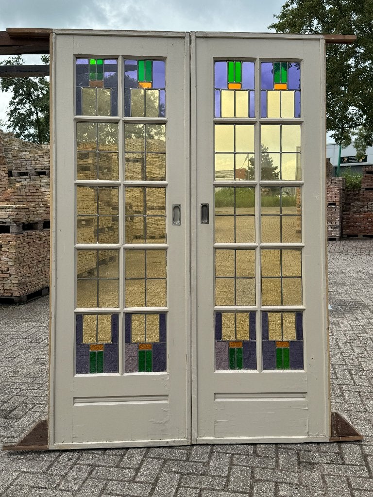 Set schuif / en-suite deuren met glas in lood 215x142cm, Ophalen