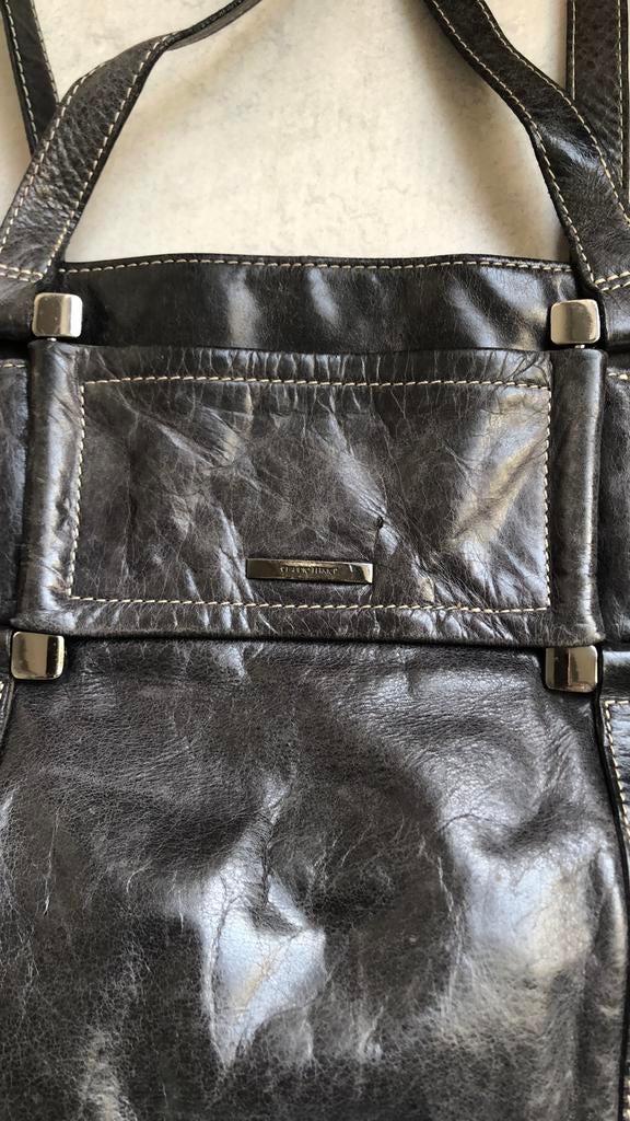 Claudio Ferrici grijs lederen schoudertas tas handtas, Ophalen of Verzenden, Gebruikt, Grijs, Shopper