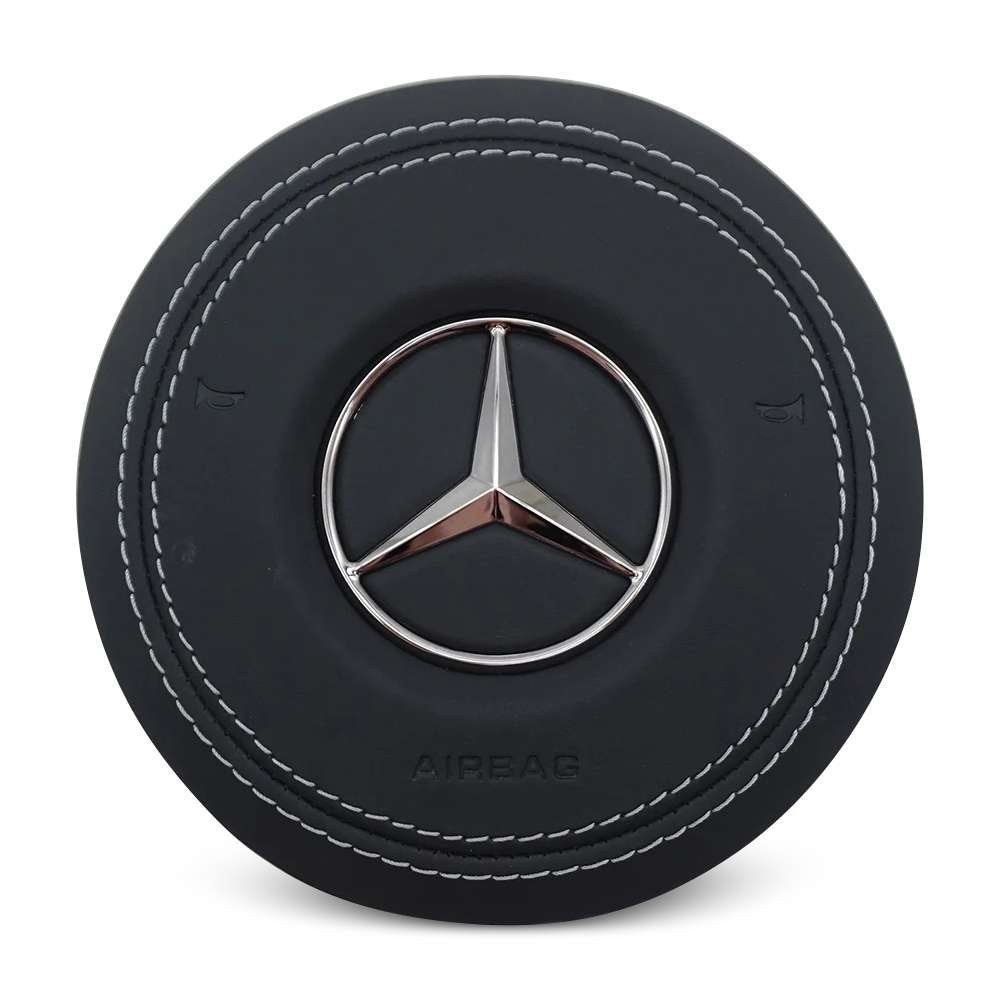 Mercedes airbag cover leer grijze stiksels chroom ster