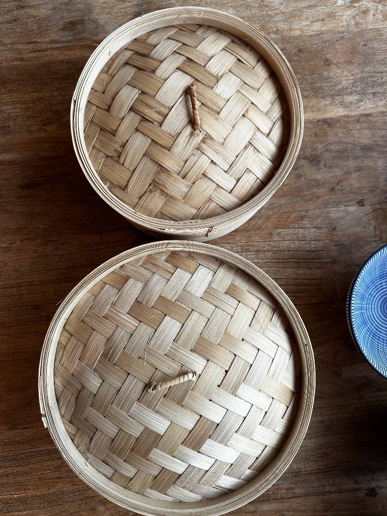 2 bamboe stoommandjes voor dumplings, gyoza en dim sum, Ophalen of Verzenden, Zo goed als nieuw, Overige stijlen, Overige typen