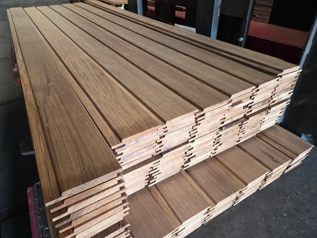 10 x b-keus partij Thermo Frake / Ayous gevelbekleding, Tuin en Terras, Gebruikt, Planken, Ophalen of Verzenden, Hardhout