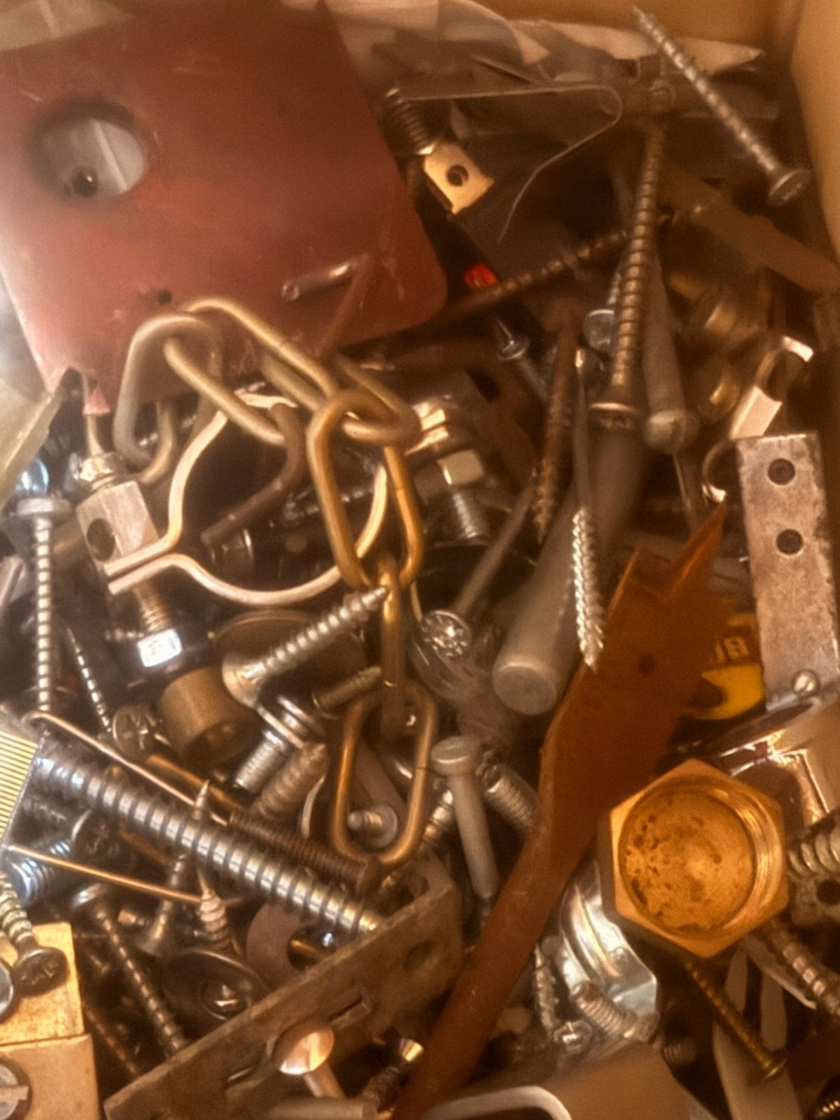 Doos met metalen bevestigingsmaterialen, Ophalen, Zo goed als nieuw, Schroeven, Rvs