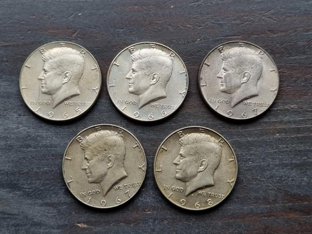 5 halve dollars Kennedy 1965/1968 zilver, Ophalen of Verzenden, Noord-Amerika, Zilver