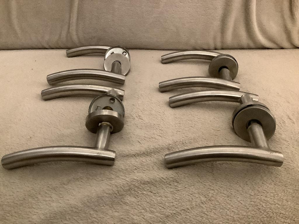 4 RVS deurklinken, Ophalen, Gebruikt, Rvs, Klink of Kruk