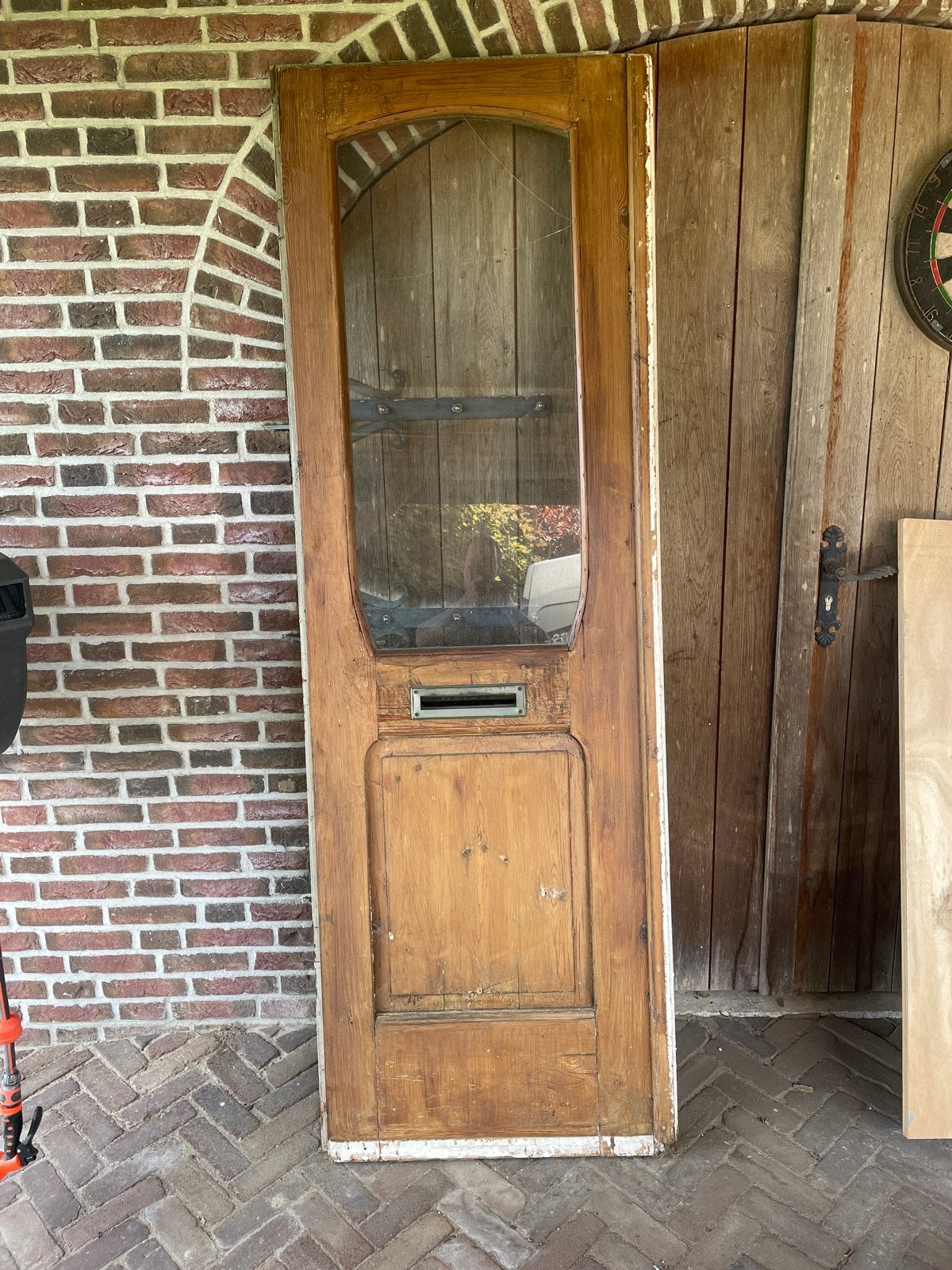 Oude antieke houten deur, 69x215x3.5 cm, Doe-het-zelf en Verbouw, Deuren en Horren, Gebruikt, Minder dan 80 cm, Ophalen of Verzenden
