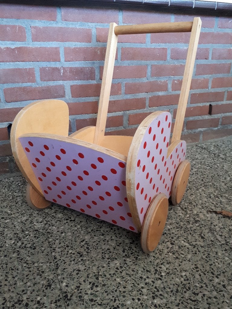 Houten poppenwagen met stippen, Ophalen, Gebruikt, Duw- of Trekspeelgoed