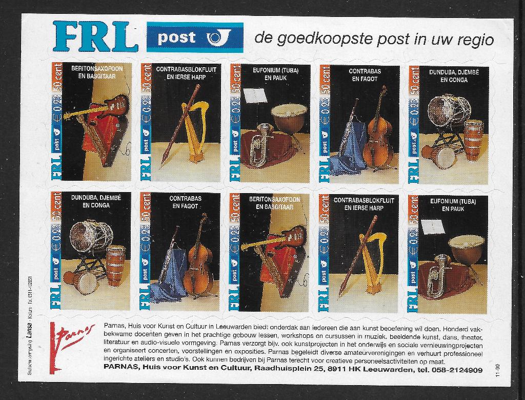 Stadspost Leeuwarden IV 1999 Muziekinstrumenten, Ophalen of Verzenden, Na 1940, Postfris
