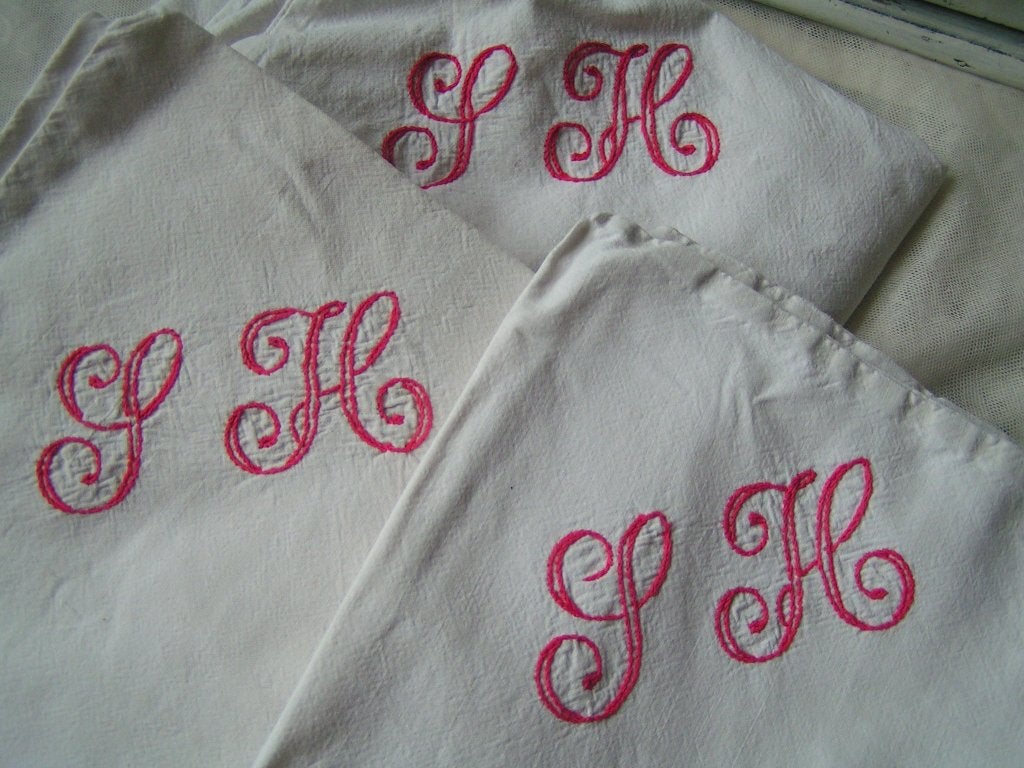 3 antieke slopen met monogram SH nr DD 35, Ophalen of Verzenden
