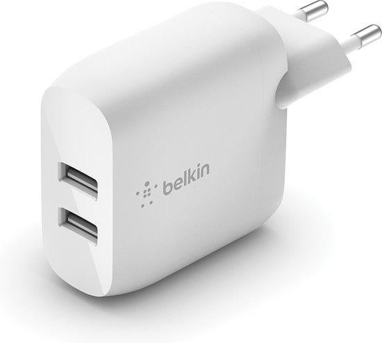 Belkin Dual USB-A Charger 24W Wit (Adapter) *Nieuw*, Nieuw, Ophalen of Verzenden, Apple iPhone, Belkin