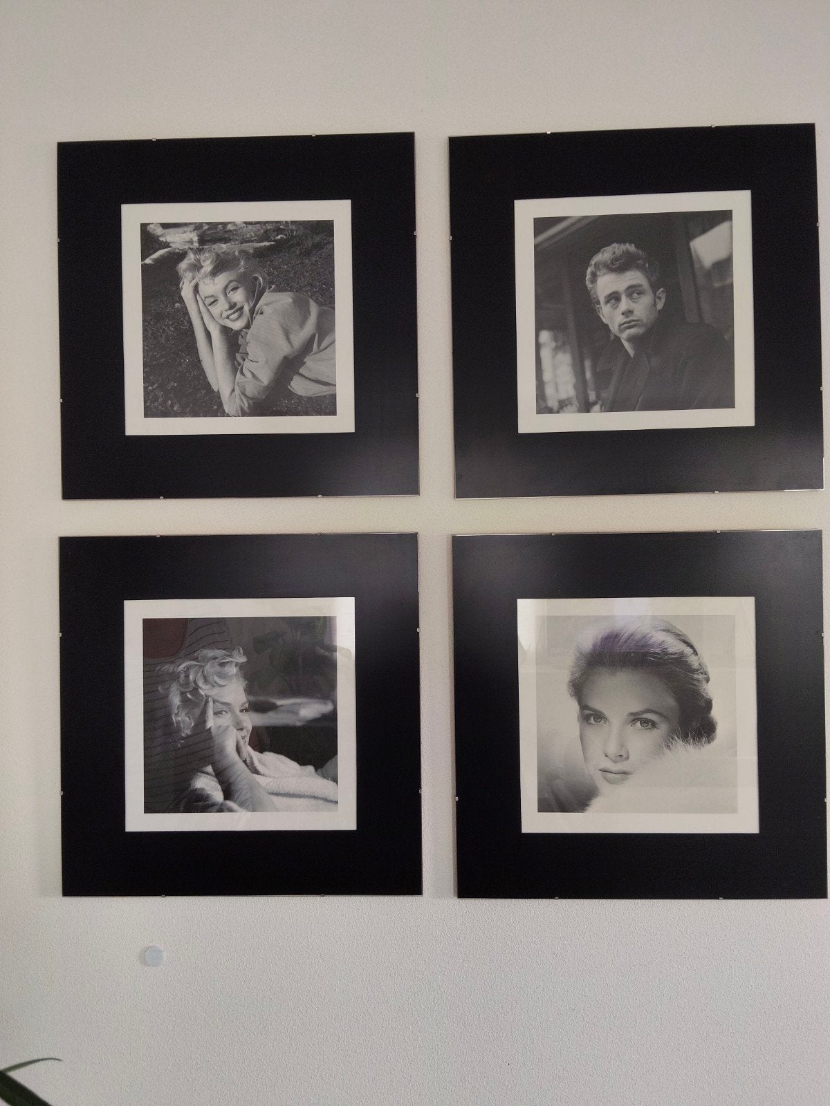 Vier zwart wit foto's  Marilyn Monroe,James Dean Grace Kelly, Ophalen, Foto, Fotografie, Ingelijst