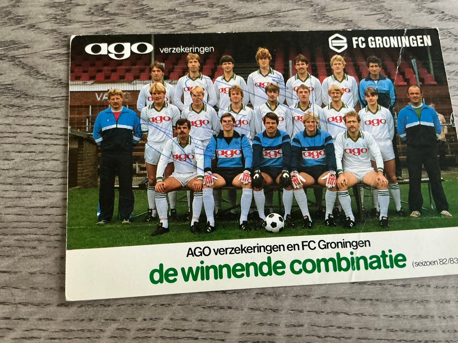 Elftalkaart Groningen AGO o.a. Koeman en Jans 82-83, Ophalen of Verzenden, Gebruikt, Overige binnenlandse clubs, Spelerskaart