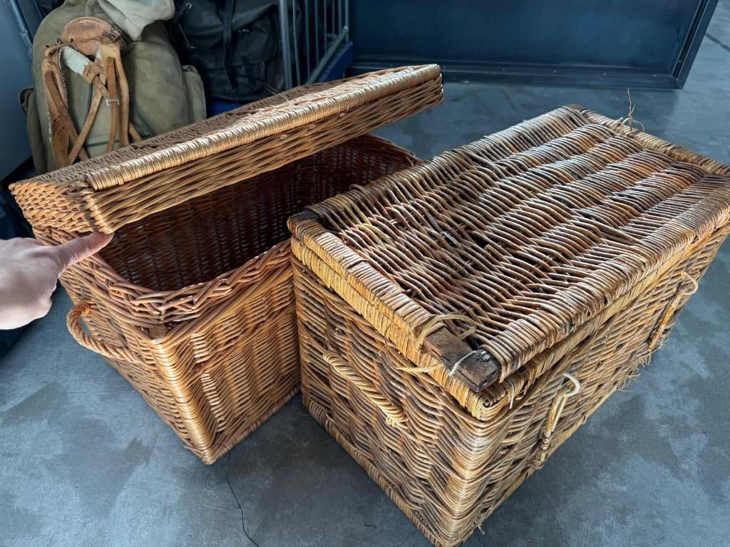 2 Rieten manden, Huis en Inrichting, Woonaccessoires | Schalen en Manden, Gebruikt, Mand, Ophalen of Verzenden, Riet