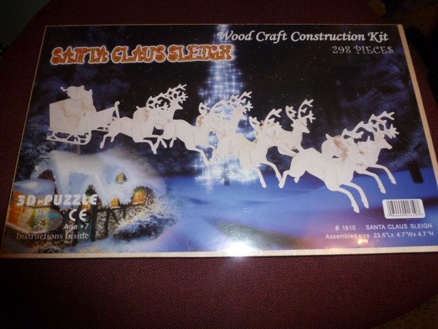 NIEUW 3D houten puzzel 298 stukjes KERST RENDIEREN SLEE, Ophalen of Verzenden, Nieuw