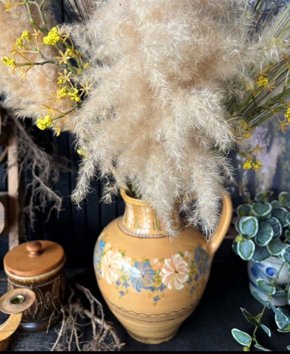 Vintage vaas/kan aardewerk/handbeschilderd/mediteraans 31cm, Antiek en Kunst, Antiek | Woonaccessoires, Ophalen of Verzenden