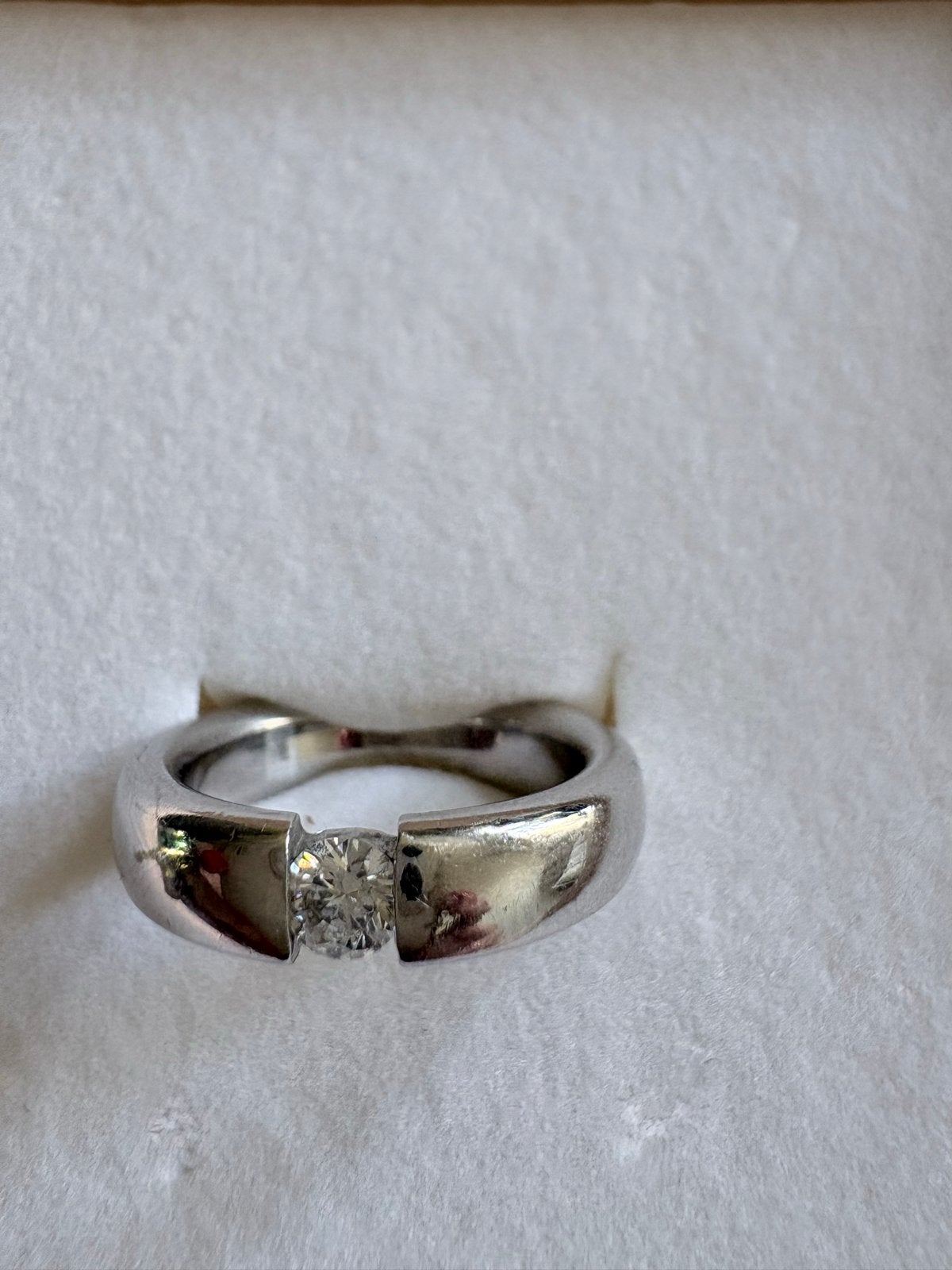 Briljanten ring in witgoud palladium (14 krt), Wit, Ophalen of Verzenden, Met edelsteen, Dame