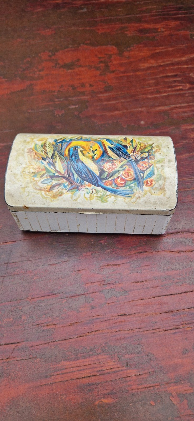 Vintage blikken doosje met vogelprint, Ophalen of Verzenden