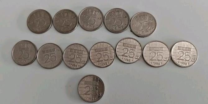 Gulden munten collectie partij 25 cent kwartjes, Setje, Koningin Beatrix, Zilver, 25 cent