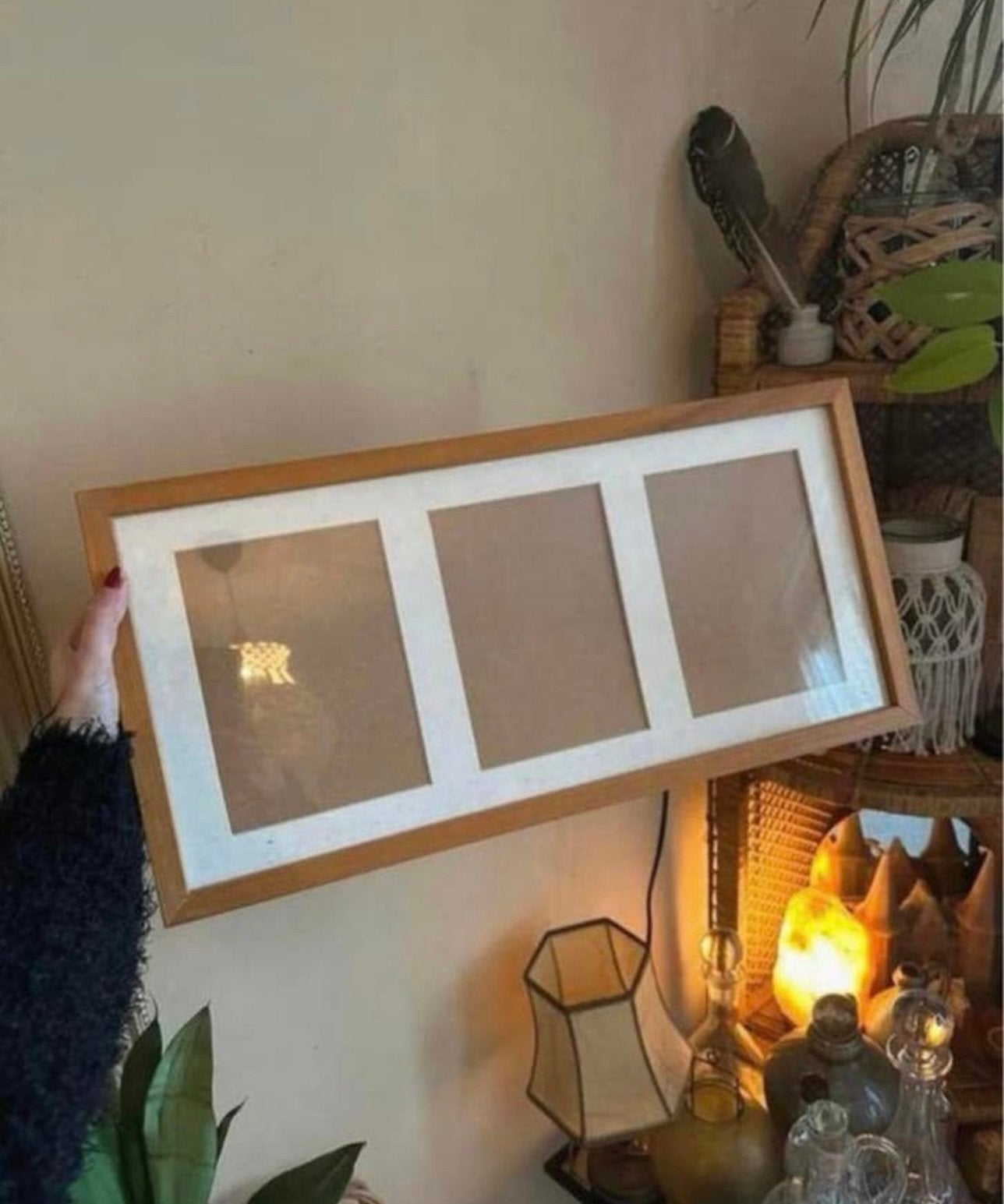 Grote houten fotolijst voor drie grote schoolfoto’s, Ophalen, Zo goed als nieuw