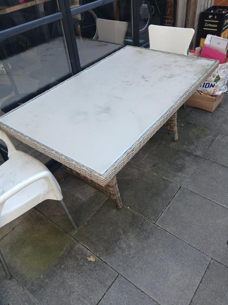 Tuin tafel met glazen plaat, Tuin en Terras, Tuintafels, Ophalen, Gebruikt, Rechthoekig, Aluminium