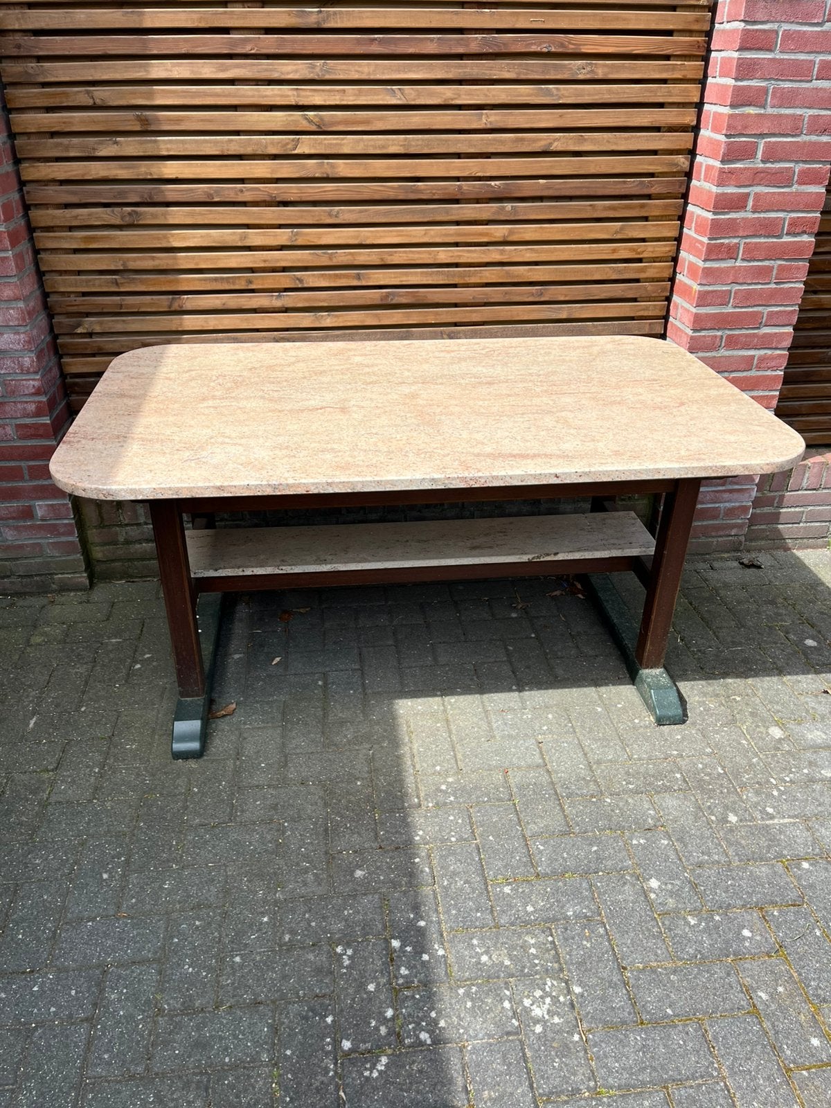 Unieke tuintafel met granieten blad, Tuin en Terras, Tuintafels, Ophalen, Gebruikt, Rechthoekig, Overige materialen
