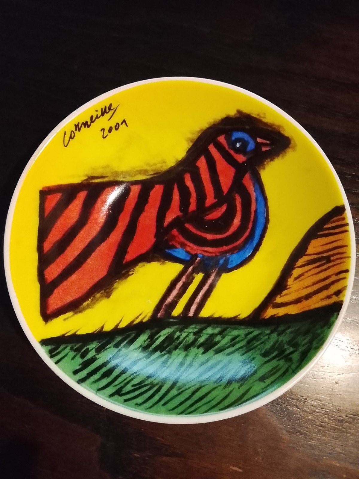 Corneille 2001 schaaltje met gekleurde, gestreepte vogel., Meerkleurig, Ophalen of Verzenden, Schaal, Steen/keramiek