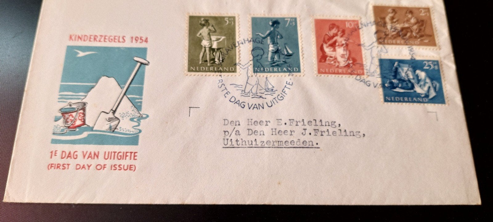 Eerste dag envelop kinderzegels 1954, Postzegels en Munten, Postzegels | Eerstedagenveloppen, Ophalen, Beschreven, Nederland