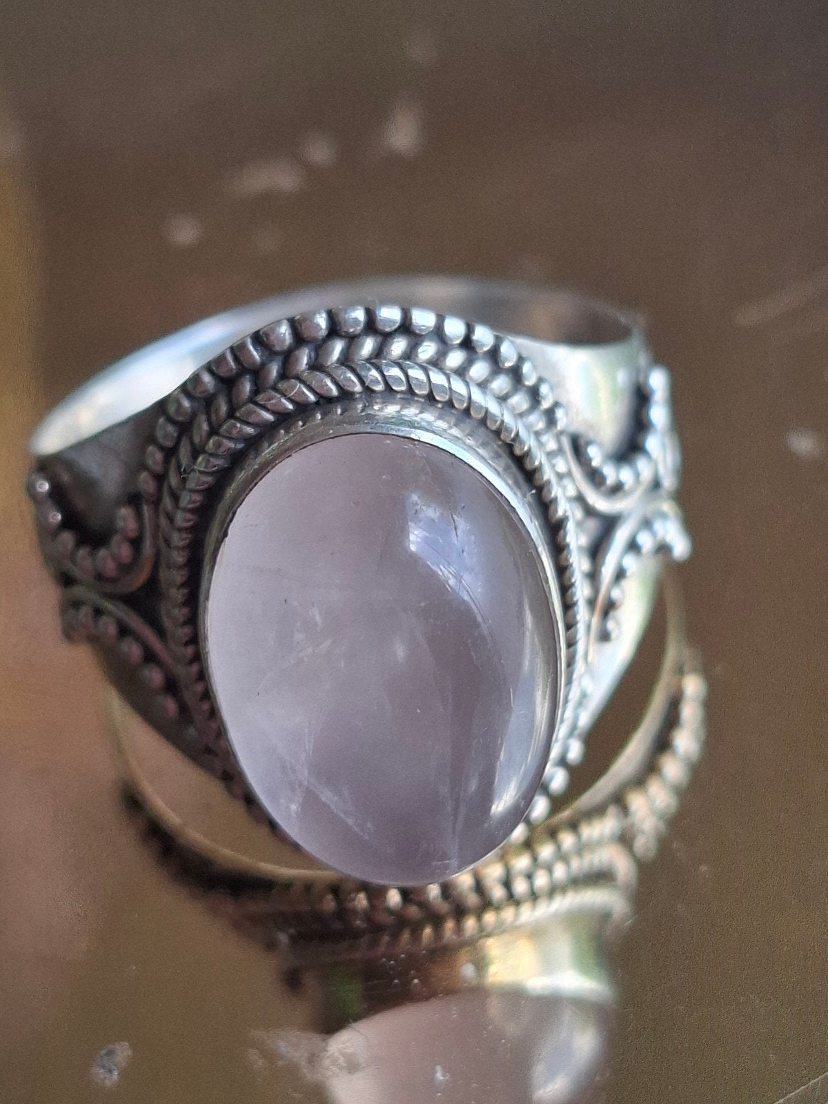 Zilveren ring met rozenkwarts edelsteen, maat 17-18, Sieraden, Tassen en Uiterlijk, Ophalen of Verzenden, Zo goed als nieuw, 17 tot 18
