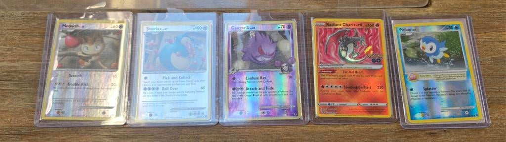 Pokemon kaarten: Meowth, Snorlax, Gengar, Charizard, Piplup, Hobby en Vrije tijd, Verzamelkaartspellen | Pokémon, Ophalen of Verzenden