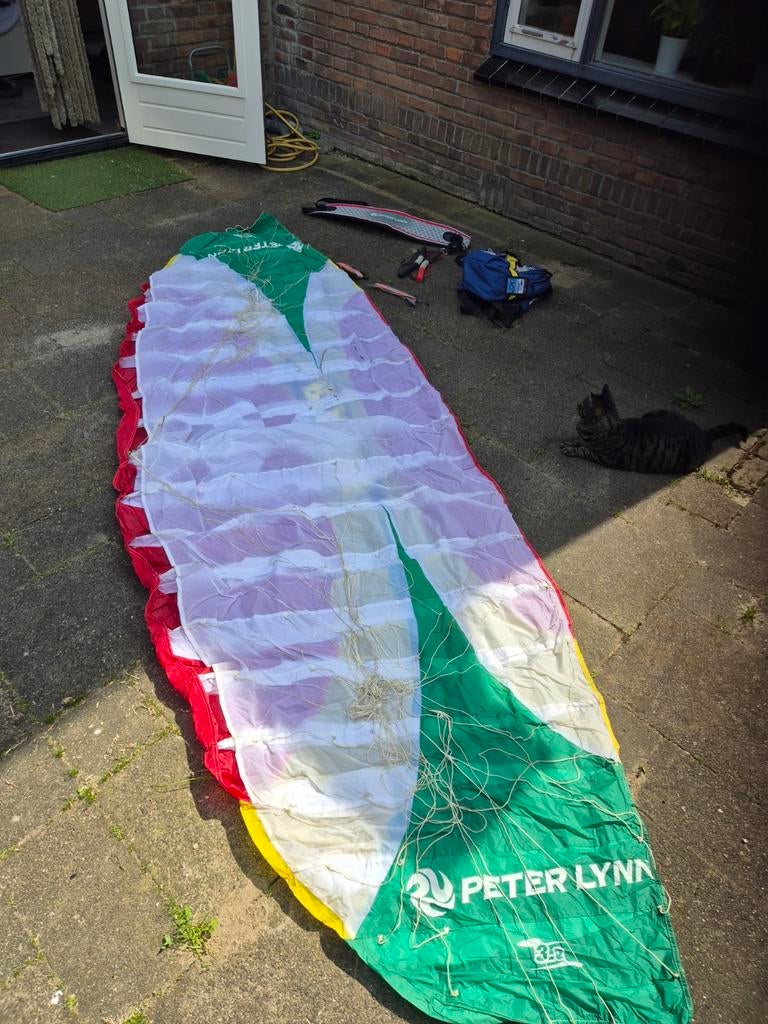 Peter Lynn 3.8m² Kite met Board en Bar, Watersport en Boten, Gebruikt, Kitesurf-set, Twintip, Ophalen of Verzenden