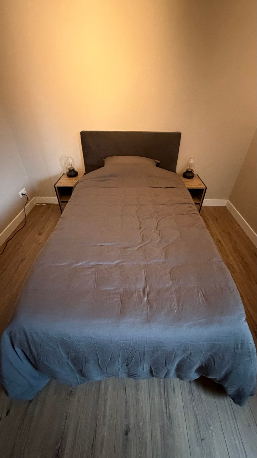 Boxspring velvet antraciet 120x200cm met topper en matras, Ophalen, Overige kleuren, Zo goed als nieuw, Twijfelaar