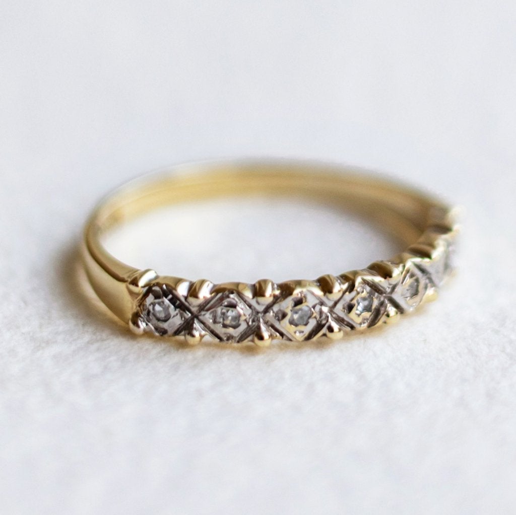 Vintage 9K gouden H eternity ring met Diamant - 16,5, Ophalen of Verzenden, Met edelsteen, Dame, Goud