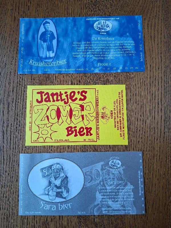 3 x bier etiket Jantjes bier Uden ongebruikt, Ophalen of Verzenden, Nieuw, Overige typen, Overige merken
