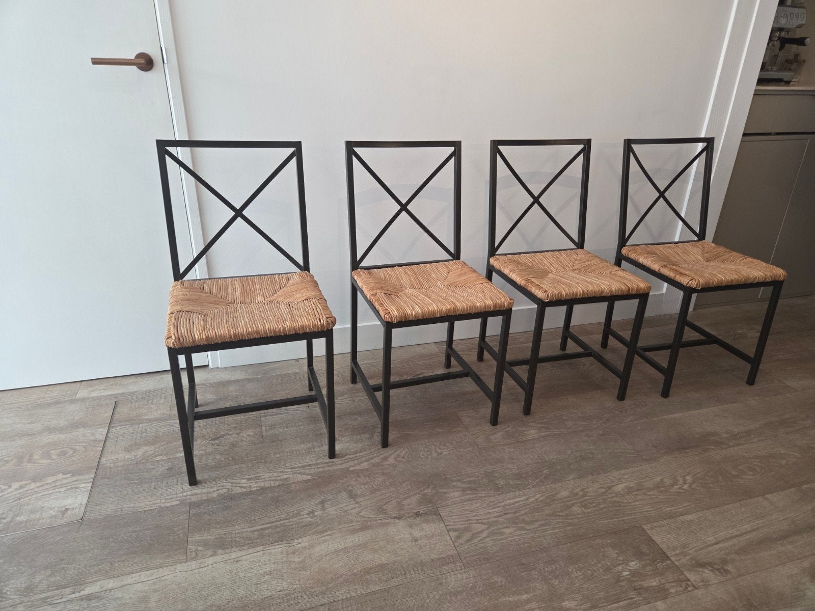 4 IKEA granas stoelen met metalen frame en rieten zitting, Ophalen, Gebruikt, Bruin, Metaal